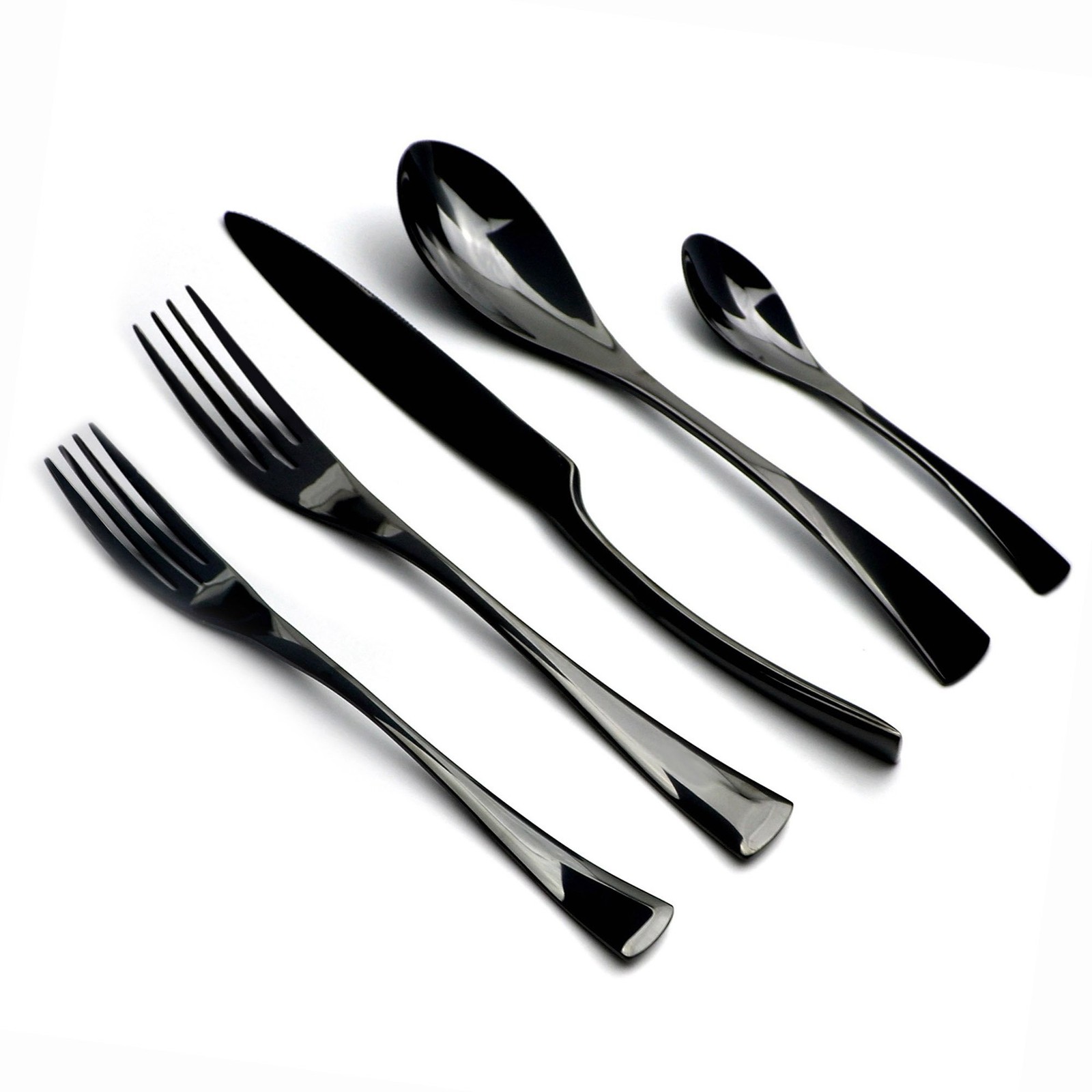 20-Piece 18/10 Stainless Steel Flatware Set Mirror Polishing Black, Serive fo...