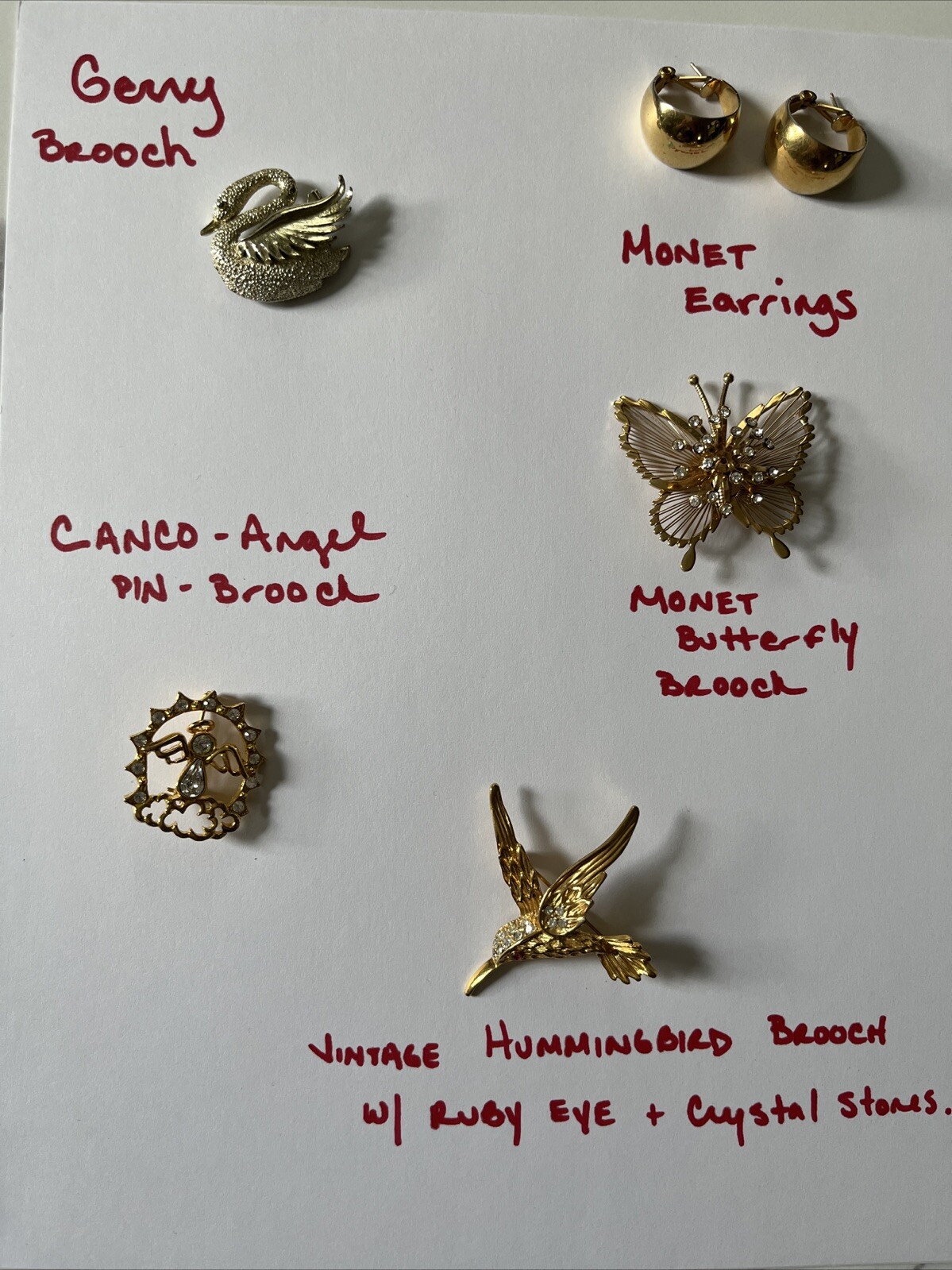 Grandmas Vintage Estate Drawer - 1 Pair Of Earrings and 4 Brooch Lot