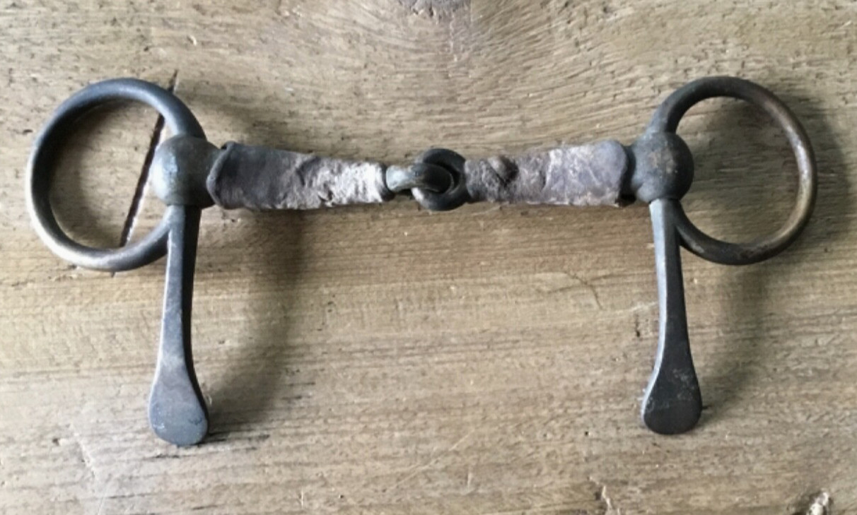 Vintage Brass Half Cheek Snaffle Horse Bit w/ Leather Wrap- Driving /Breaking