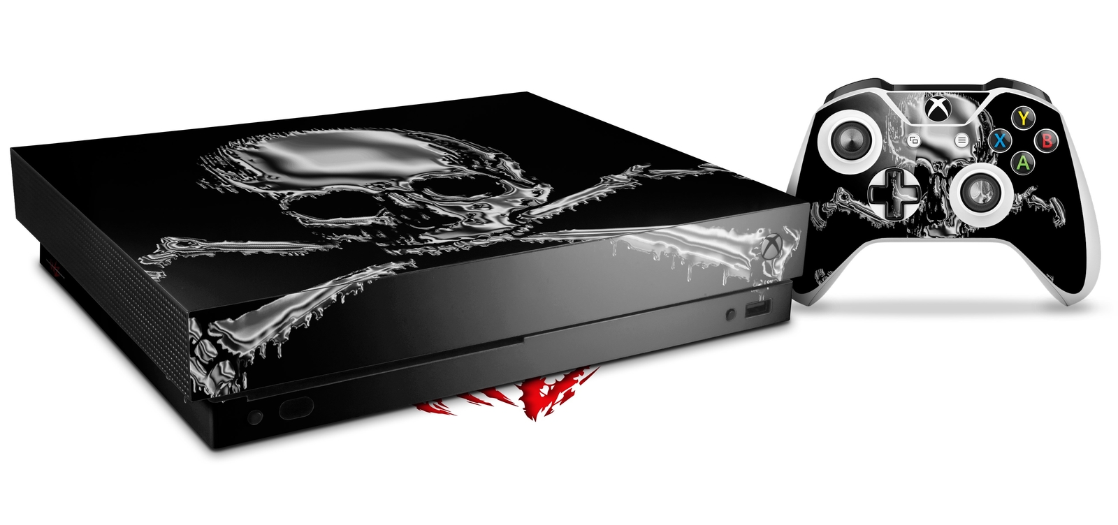 Skin Set for XBOX One X Chrome Skull on Black