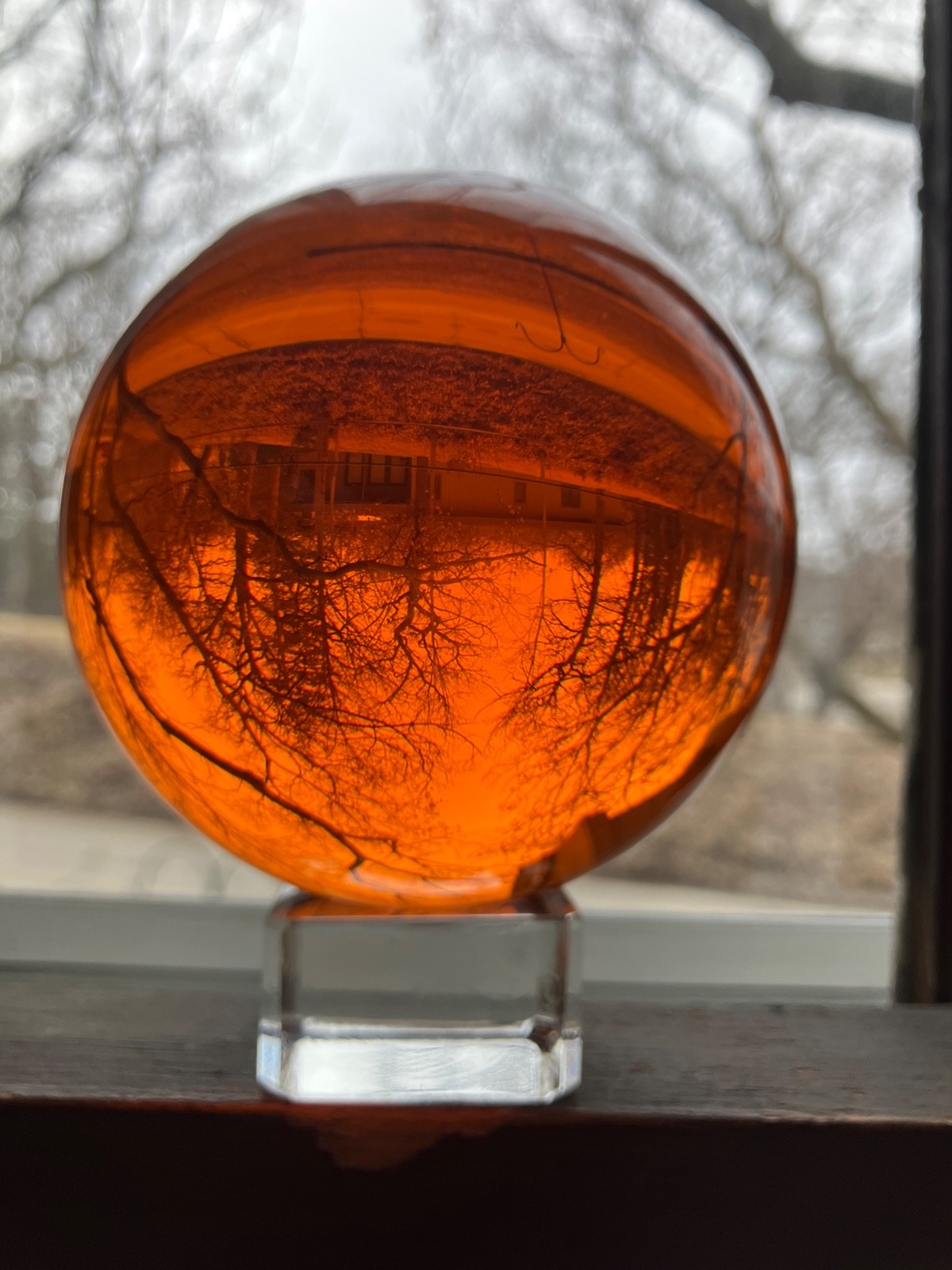Amber Colored Crystal Clear  or Decorative Sun Catching Sphere with Stand