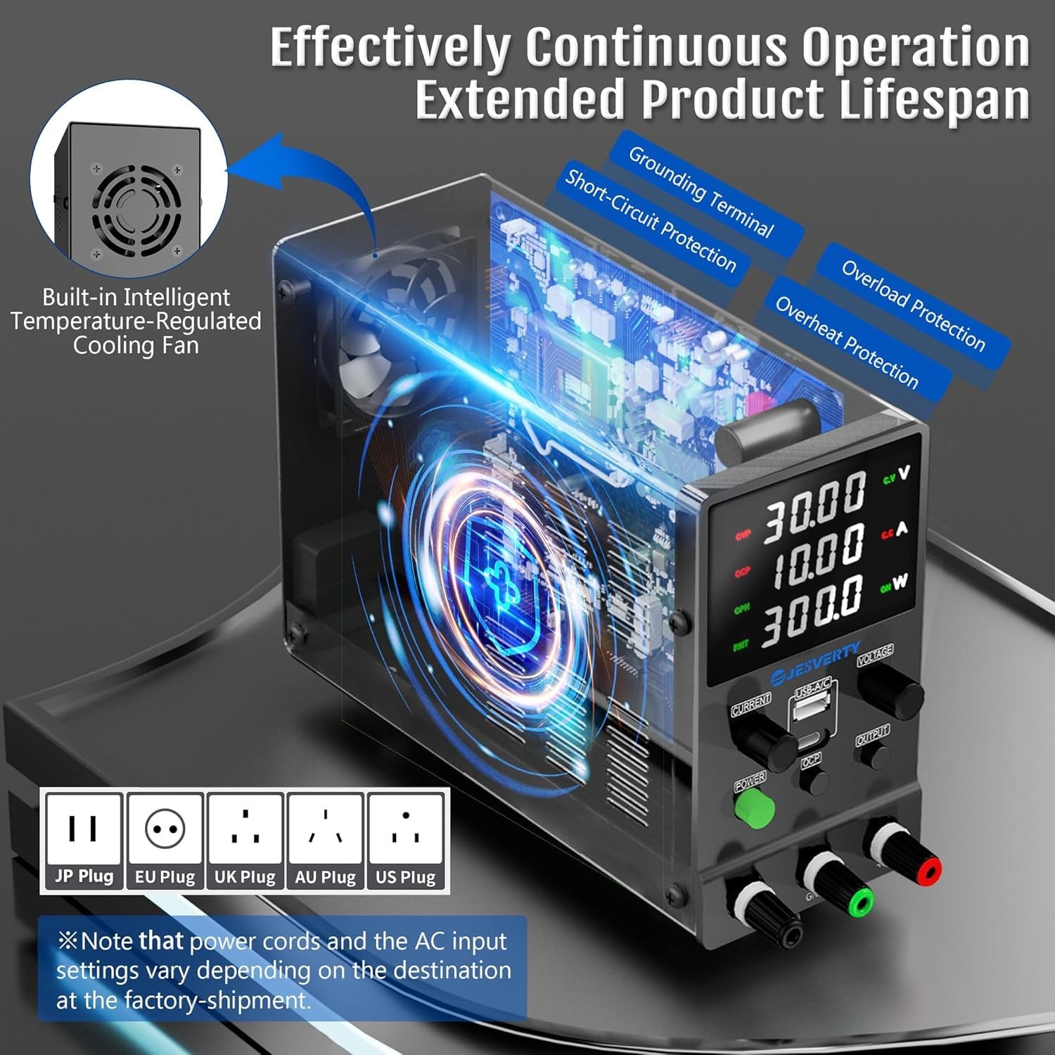 Jesverty DC Power Supply Variable, 0-32V 0-10A Adjustable Switching DC Regula...