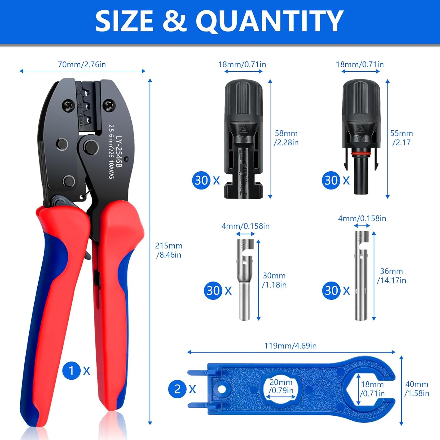 Solar Panel Connector, 60PCS Solar Crimper Tool Kit for Connecting Solar Panel C
