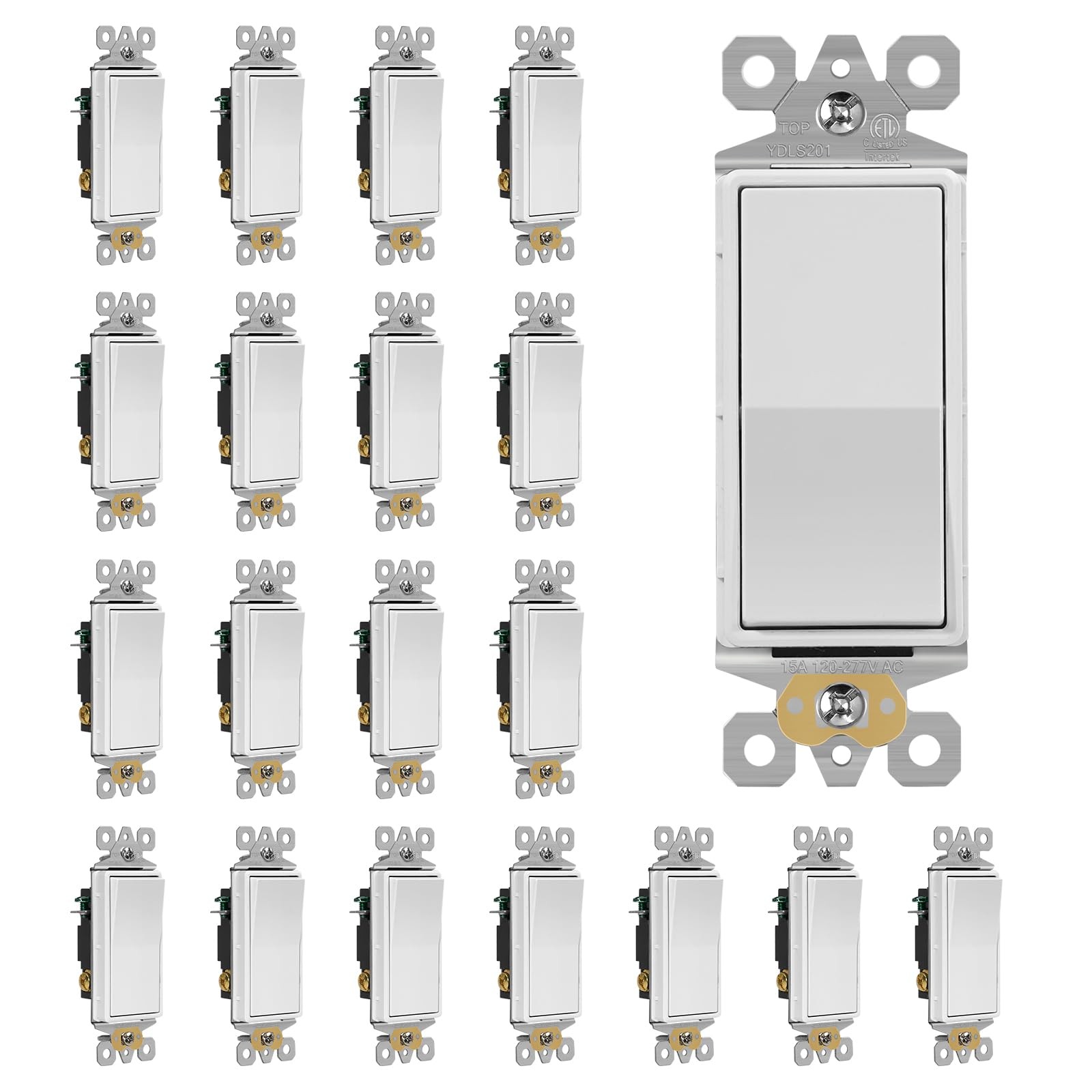 ECOELER Decorator Rocker Switch, 15A Single-Pole/3 Way Light Switch, 20Pack
