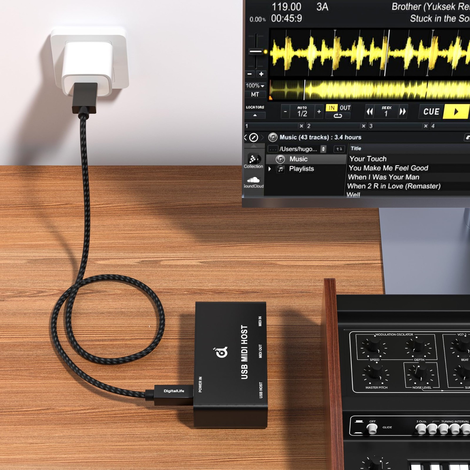 MIDI Host Box with Indicator Light, 5-Pin DIN Interface, USB MIDI Keyboard Conne