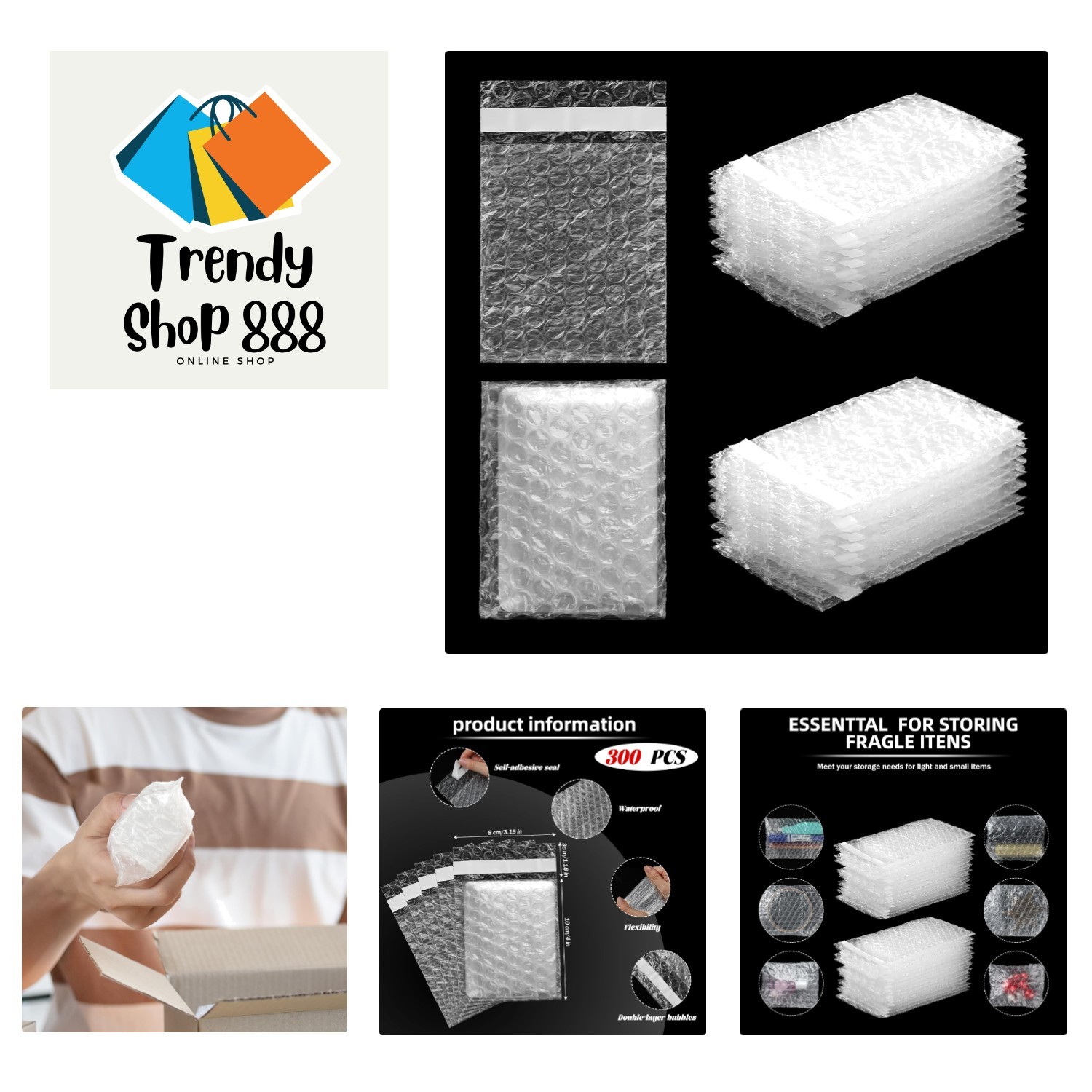 300 Pcs Clear Self Sealing Bubble Cushion Bags Double Wall Bubble Pouch Bag P...