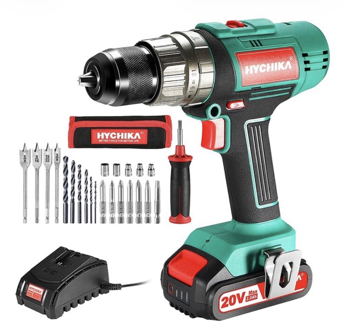 NEW Hychika HD18F 20V Max HAMMER  🔨 Drill Driver – 2.0Ah Cordless Power Tool