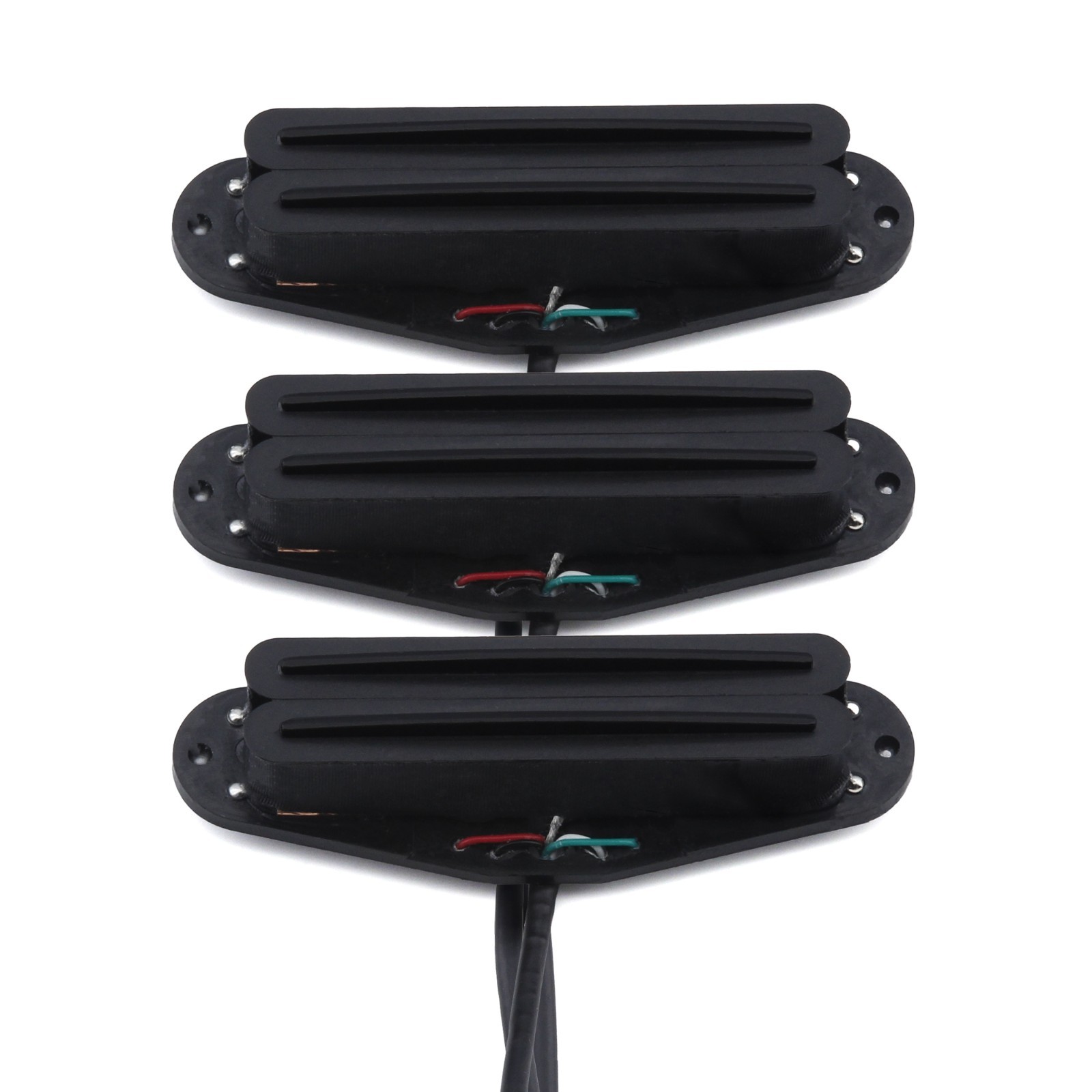 FLEOR Full Black Ceramic SSS Guitar Mini Humbucker Dual Rail Pickup fit ST Style