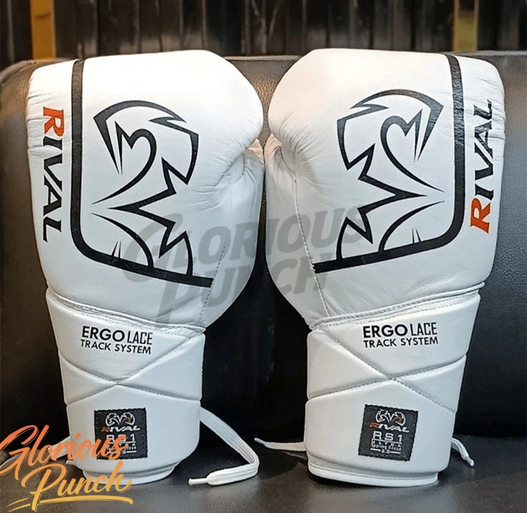 Rival Boxing RS1 Ultra Fight Lace Up Leather Boxing Gloves 8oz-16oz White