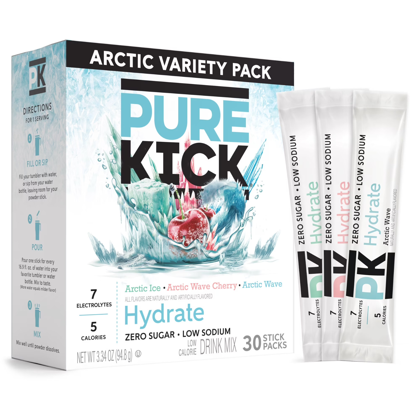 Pure Kick Arctic Variety pack Singles to Go Powdered Drink Mix 30 Count Packets