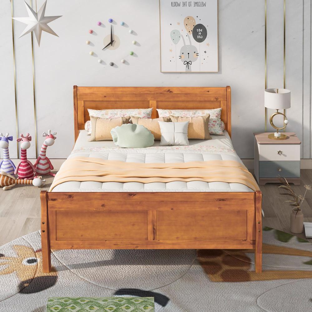 High Quality Full Size Wood Platform Bed w/ Headboard and Wooden Slat Support