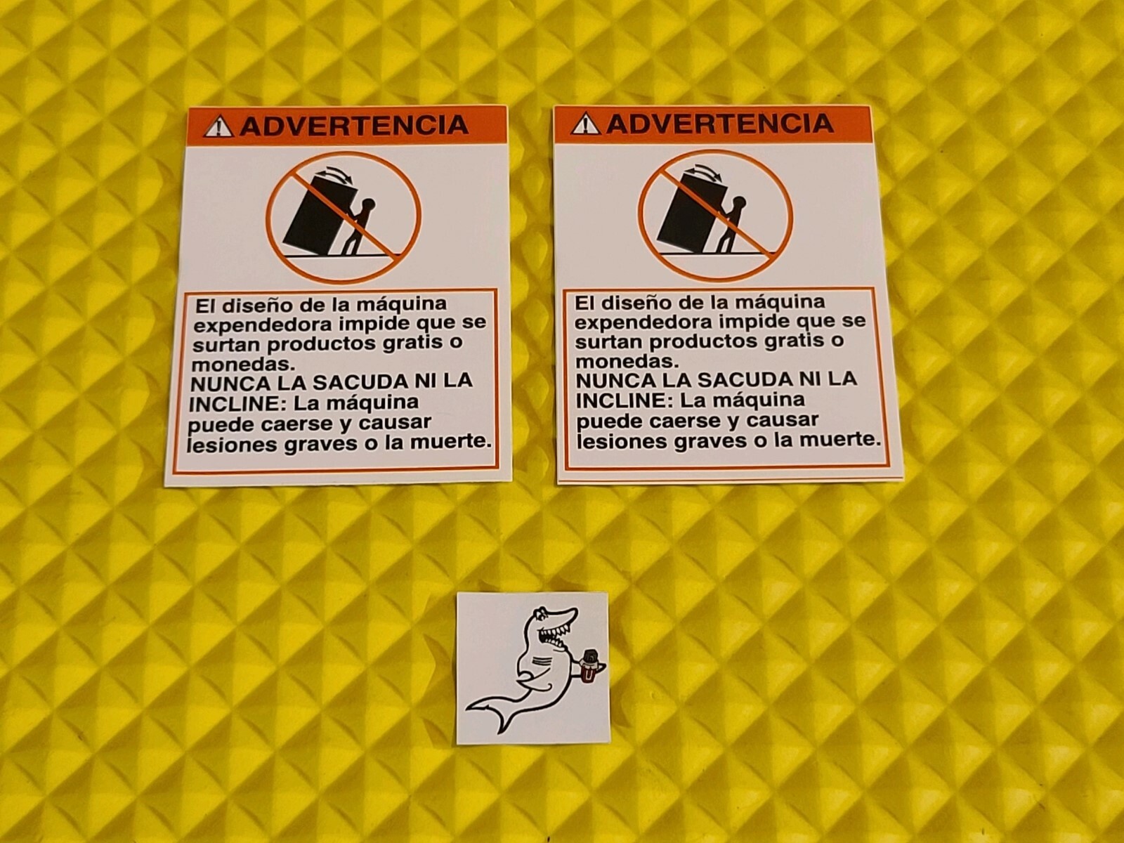 SODA VENDING MACHINE (2) Decals "WARNING Do Not Tip or Rock" / SPANISH Version
