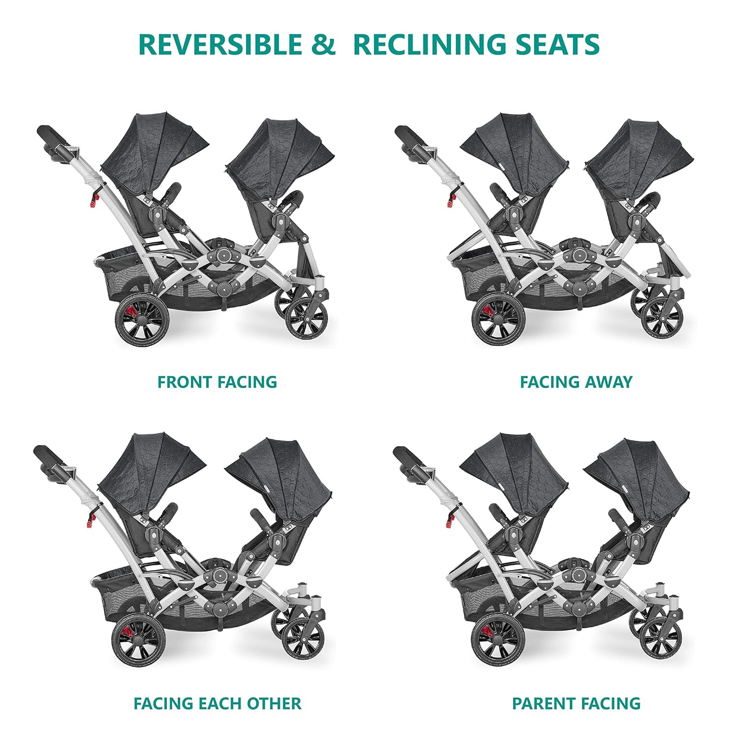 Track Tandem Double Umbrella Stroller in Slate, Lightweight Double Stroller for