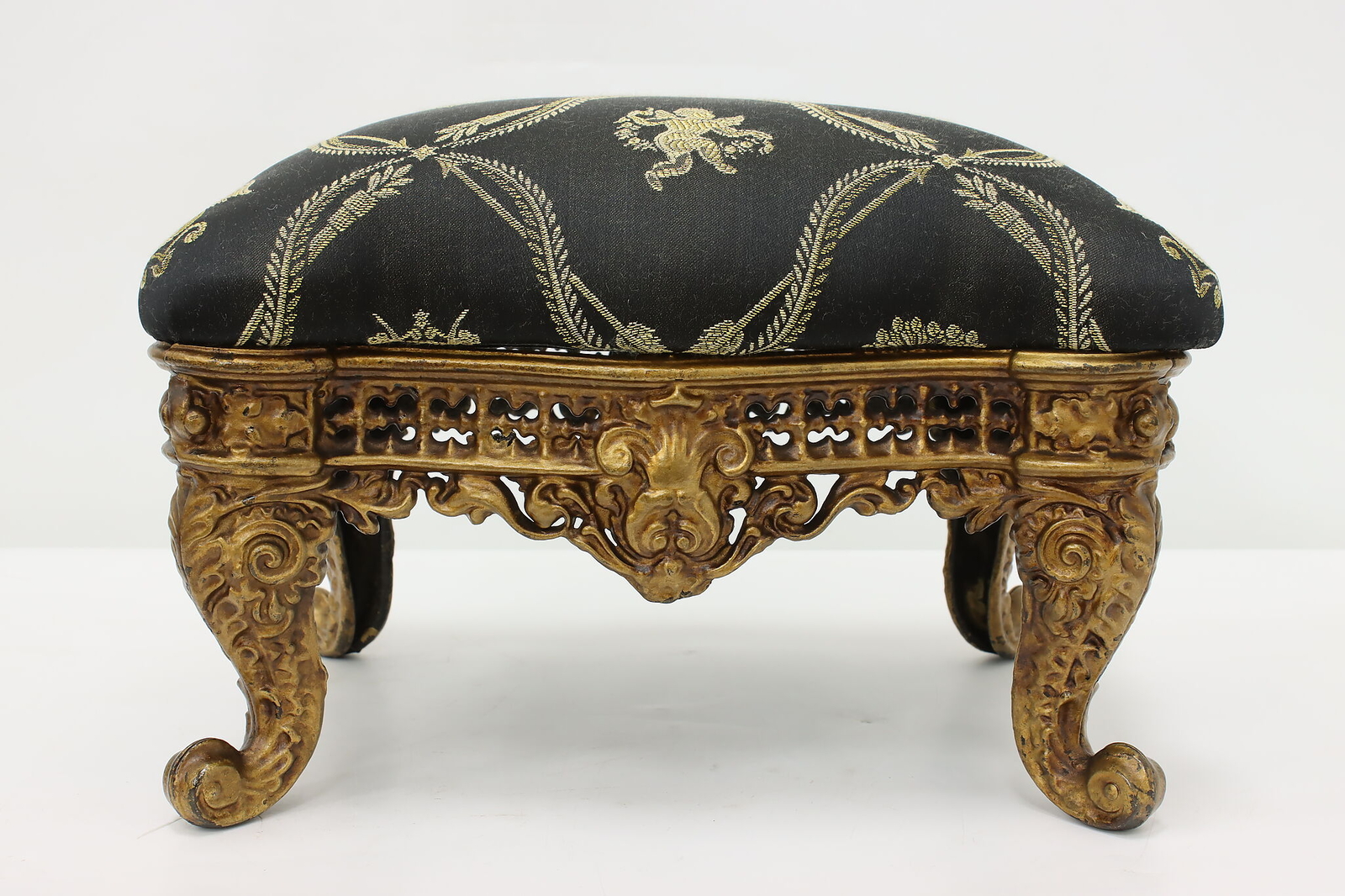 Victorian Antique Gilt Cast Iron Footstool, New Fabric #52725