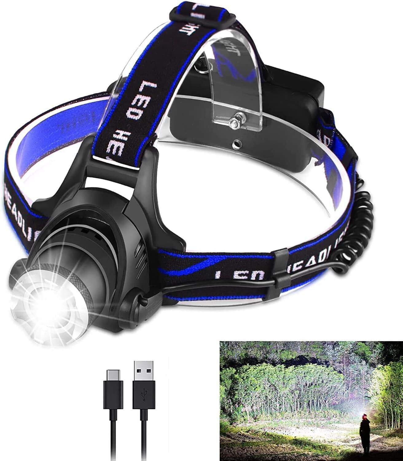 Bud K Super Bright Rechargeable Led Headlamp 90000 Lumens Usb Waterproof