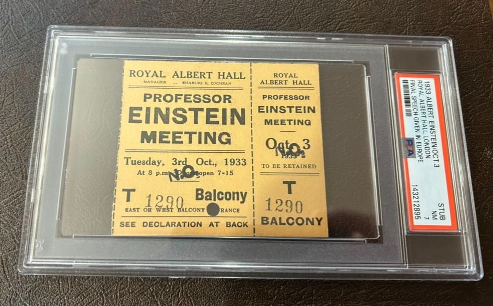 1933  EINSTEIN OCT 3 ROYAL ALBERT HALL LONDON FINAL SPEECH IN EUROPE STUB PSA 7
