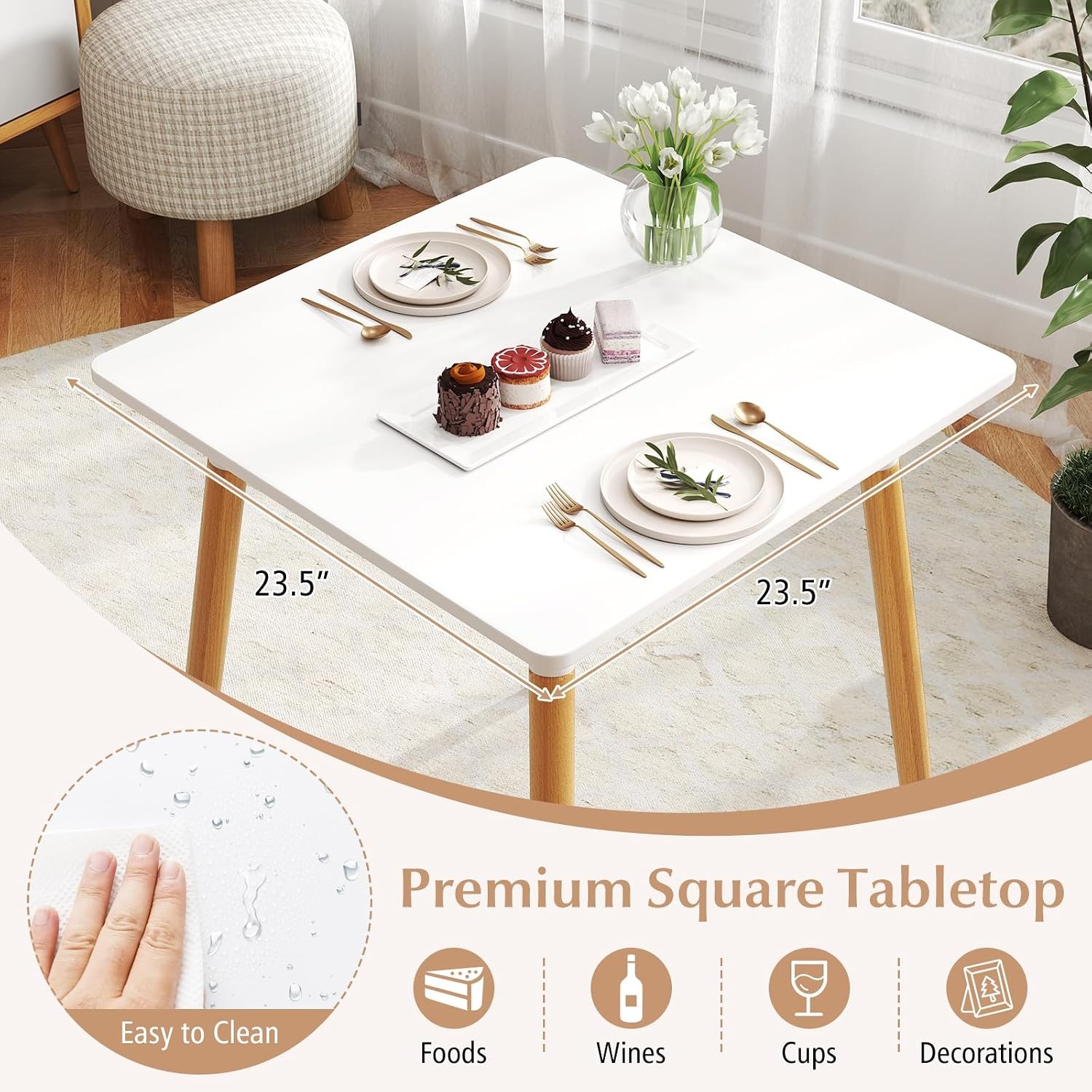 Square Dining Table 2 23.5" Small Kitchen Table W/ Adjustable Foot Pads
