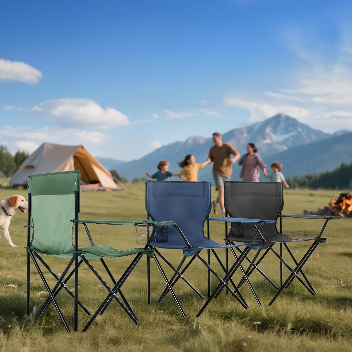2-Pack Foldable Camping Chairs with Cup Holder, 300LB Lawn Portable Folding Chai