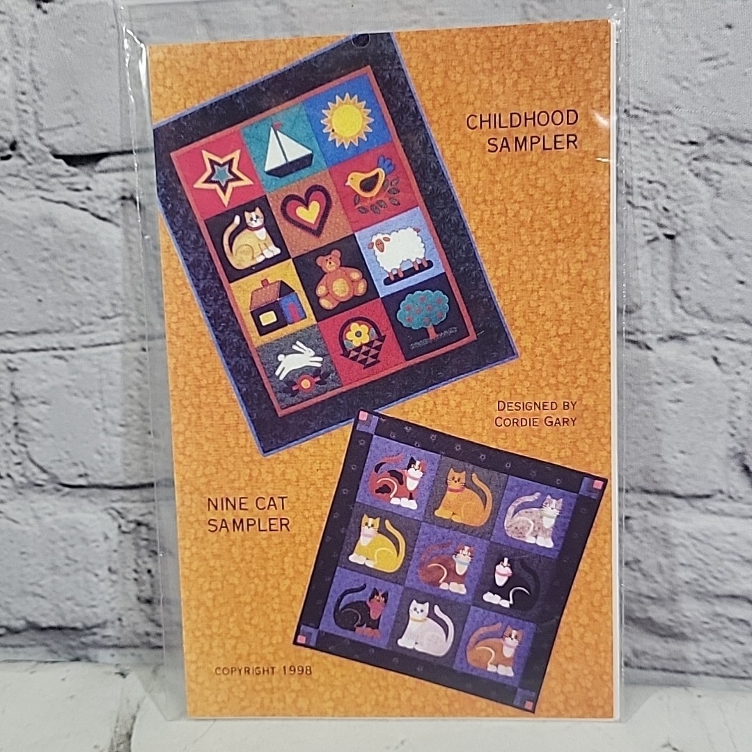 2 Quilt Patterns by Cordie Gary, Childhood Sampler & Nine Cat Sampler Vtg 1998