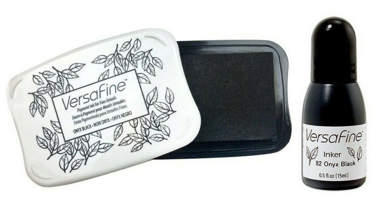 NEW Tsukineko Versafine ONYX BLACK Pigment Ink Stamp Pad + 0.5 ml Reinker Bundle