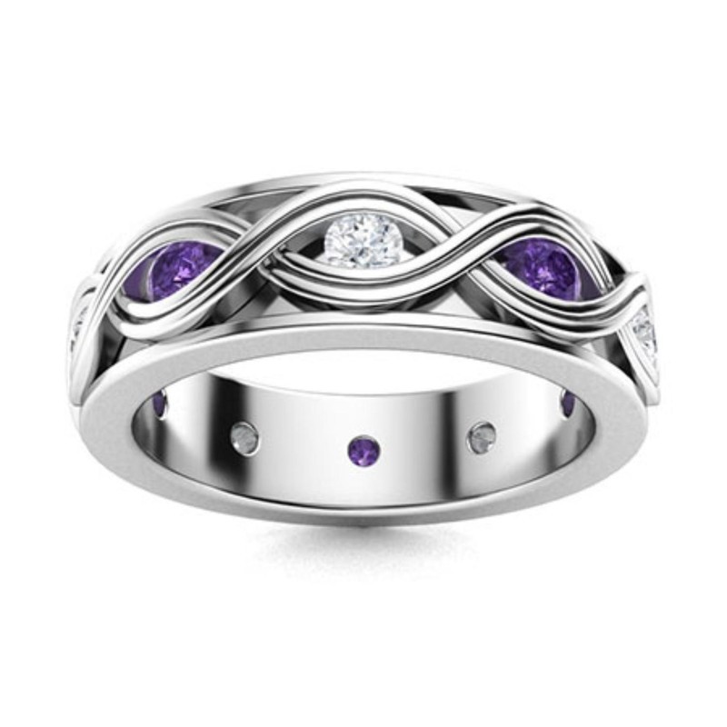 Crown Chakra Round Amethyst Stone 925 Silver Daughter Full Eternity Ring