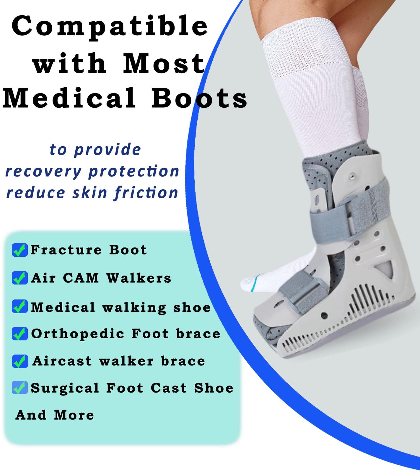 Medical Boot Socks for Orthopedic Walking Boot,Tall One Size, Black-2 Pairs
