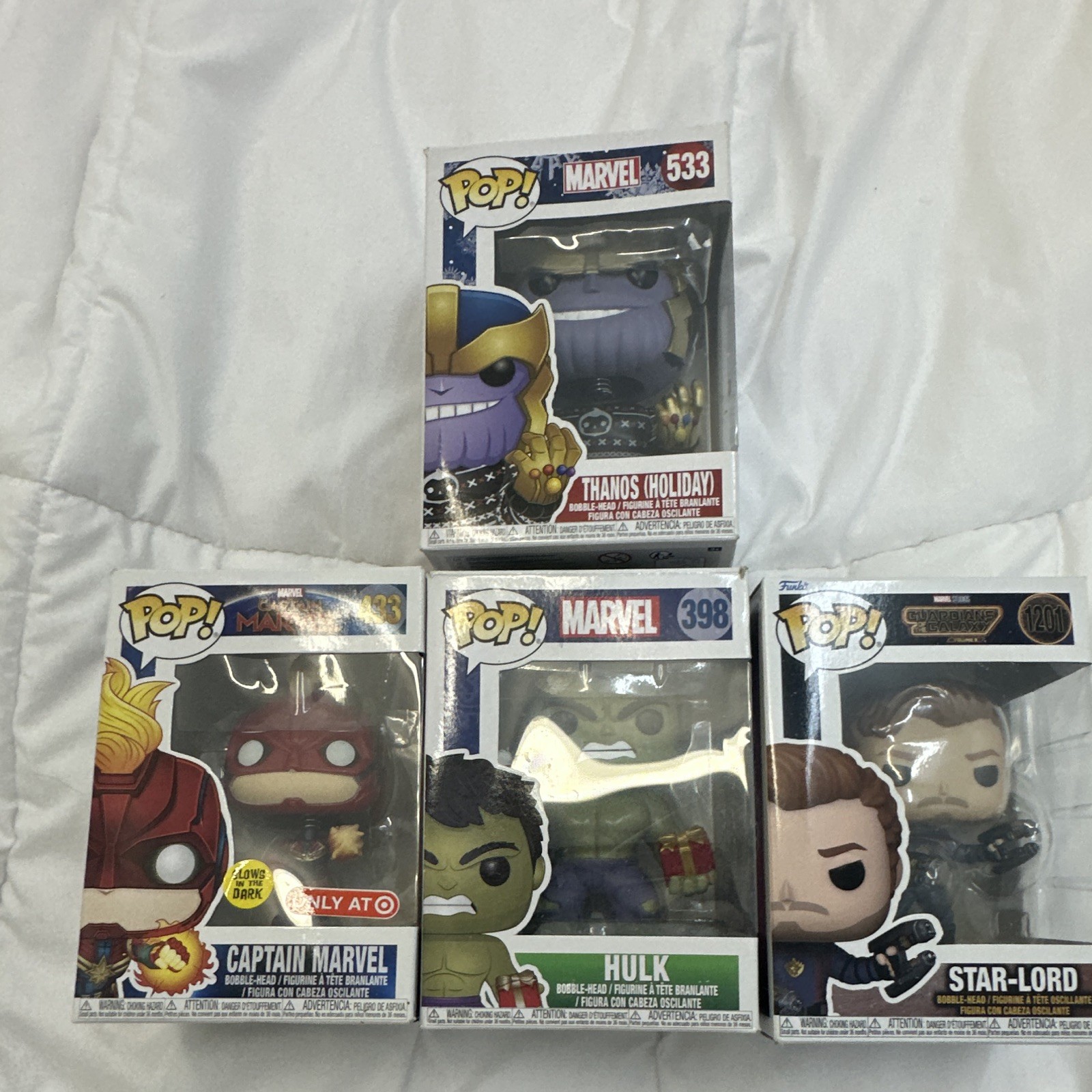 Funko Pop! Marvel 4-Pack Vinyl Lot Glow in Dark: Thanos, Hulk, Star-Lord