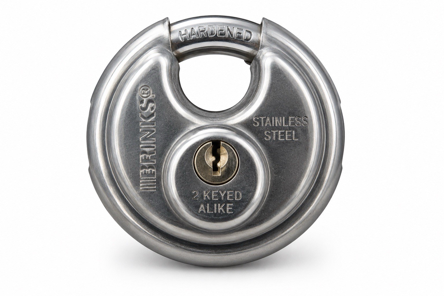 Brinks Round Disc Padlock Stainless Steel Storage Unit Lock 2 Keyed Alike