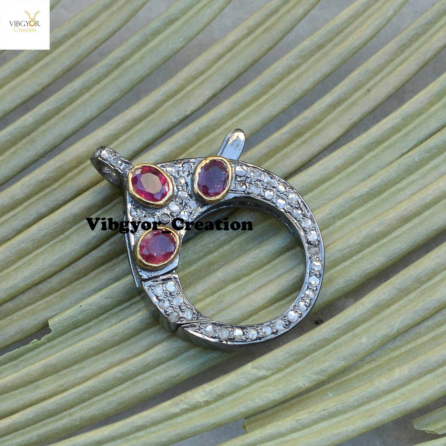 Pave Diamond Lobster Clasp Lock 925 Solid Silver Ruby Gemstone Finding Jewelry