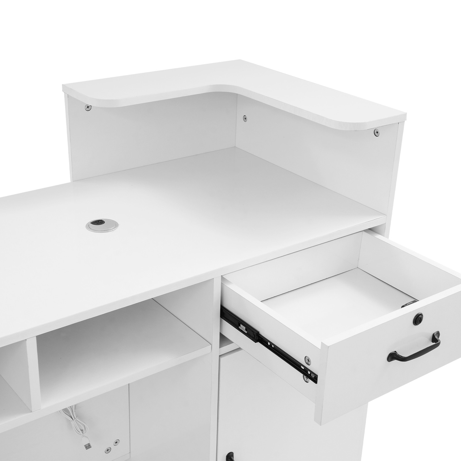 Modern Reception Desk, Transaction Counter Front Table w/Lockable Drawer & Light