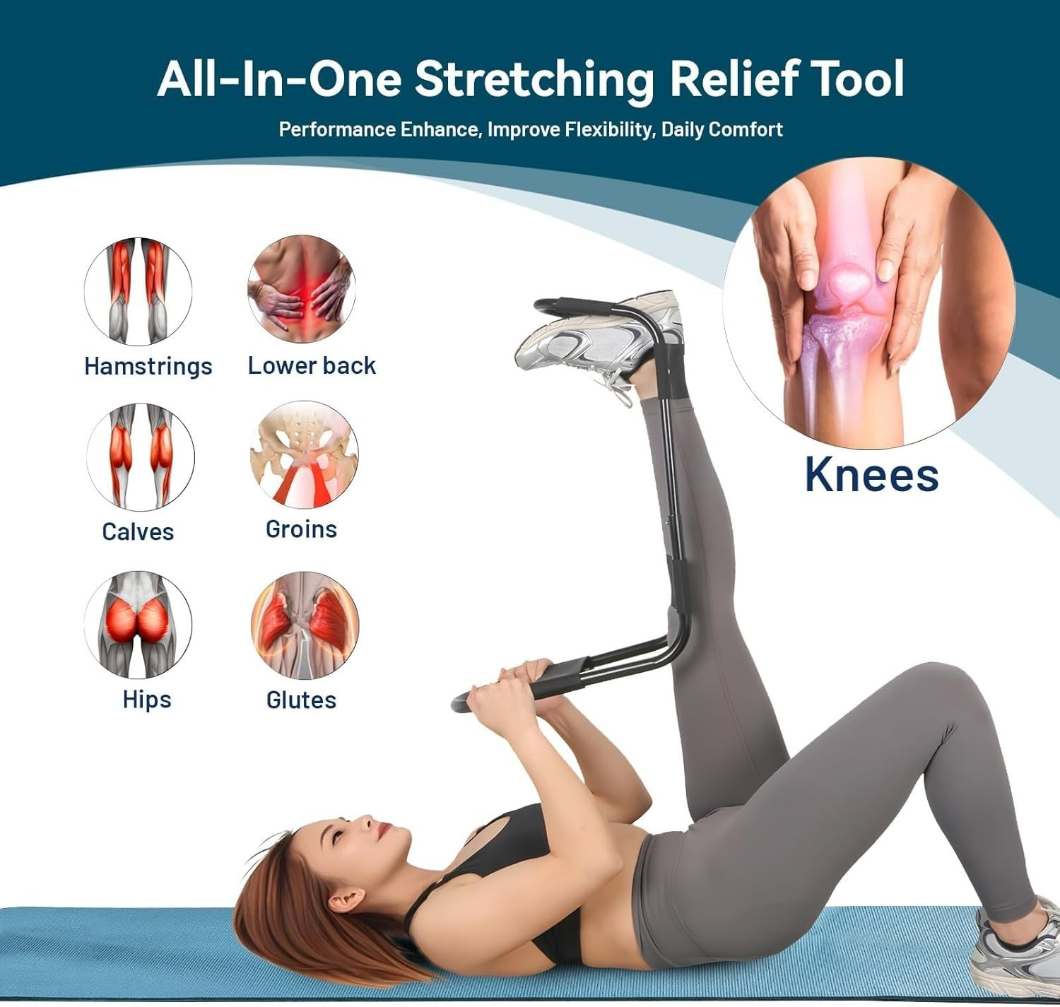 Zakdbbry Hamstring Stretcher Knee Extension Device Black Lower Back Hip & Calf