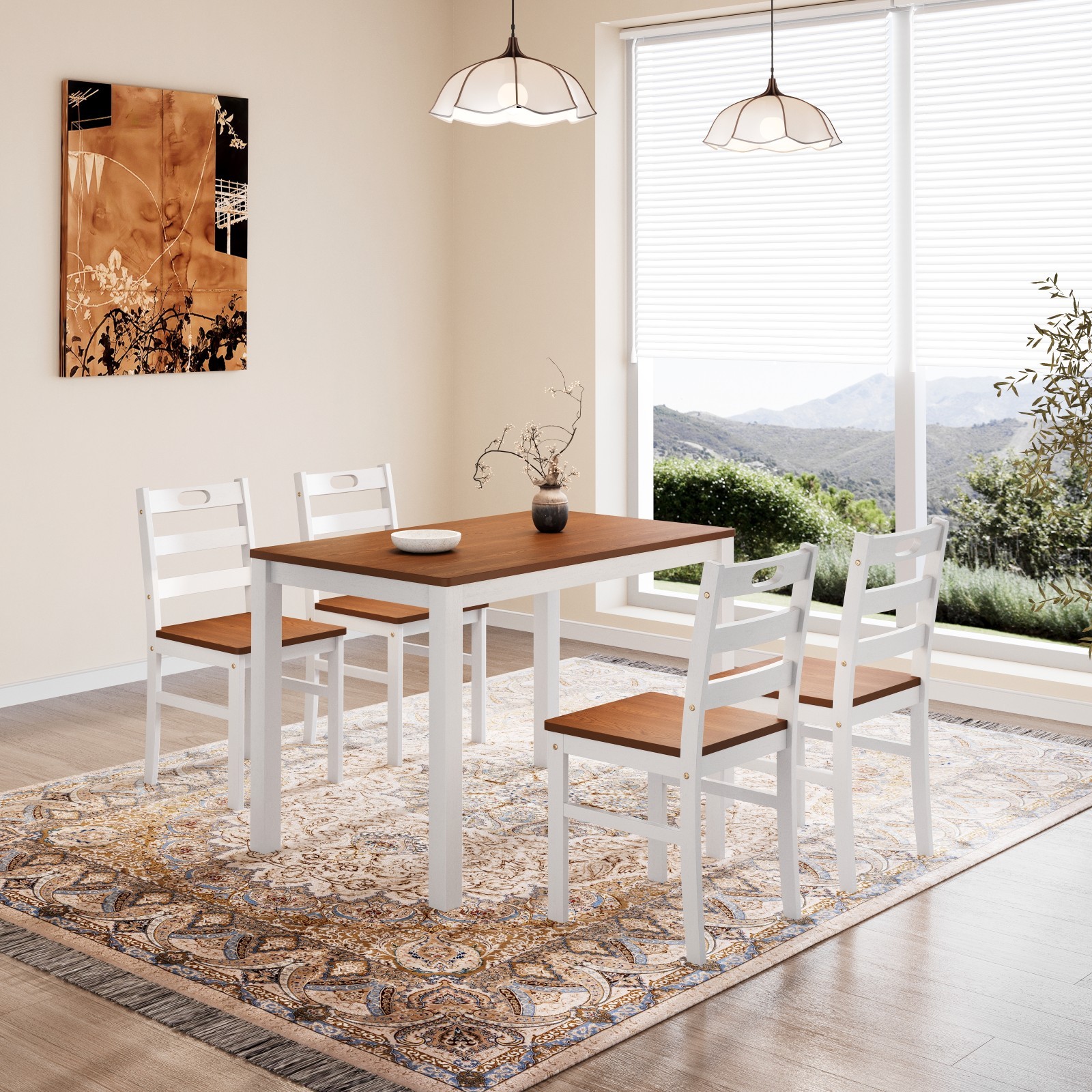 Kitchen Table and Dining Room Table Set, Wood Elegant Kitchen Sets for 4 Walnut