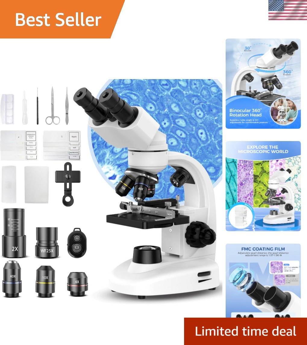 Professional 40X-2000X Binocular Microscope with LED Illumination & Accessories
