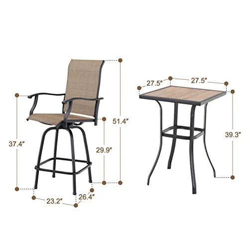 Set of 3 Bistro Bar Stools Set Swivel Bar Height Chair Table Patio Furniture Set