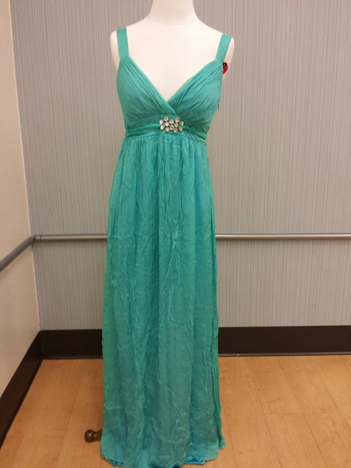 ANA ALCAZAR Designer Turquoise Formal, Cocktail, Prom Maxi Silk dress S