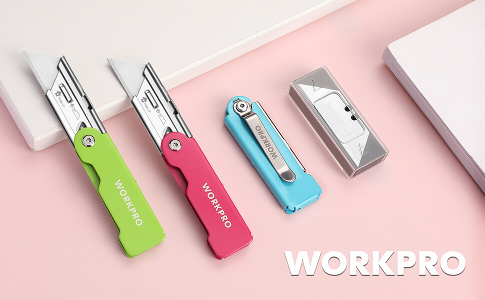 WORKPRO 3-Pack Folding Utility Knife Set, Quick Change Blade Box Cutter