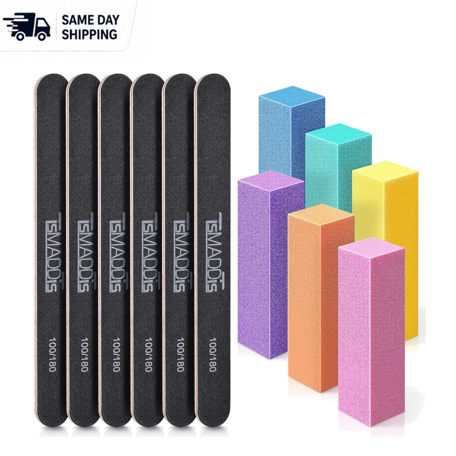 Salon-Quality 12PCS Nail Care Kit with Colorful Buffers & Double-Sided Files