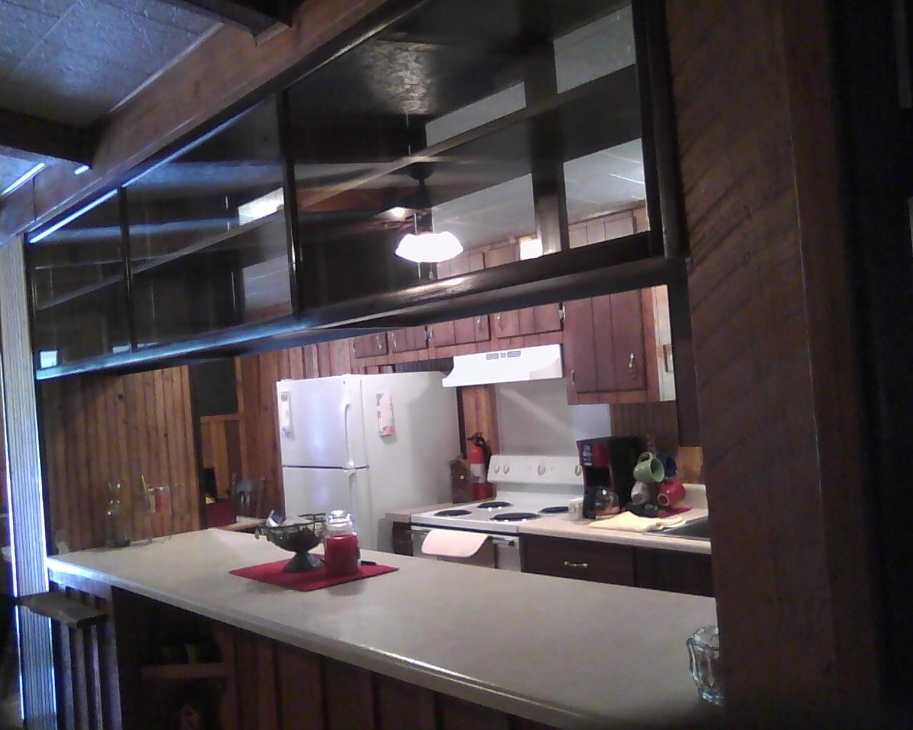 Cabinet, Kitchen Glass see thru Hanging, solid Wood 9ft 4" X 21" X 14" 3 shelves