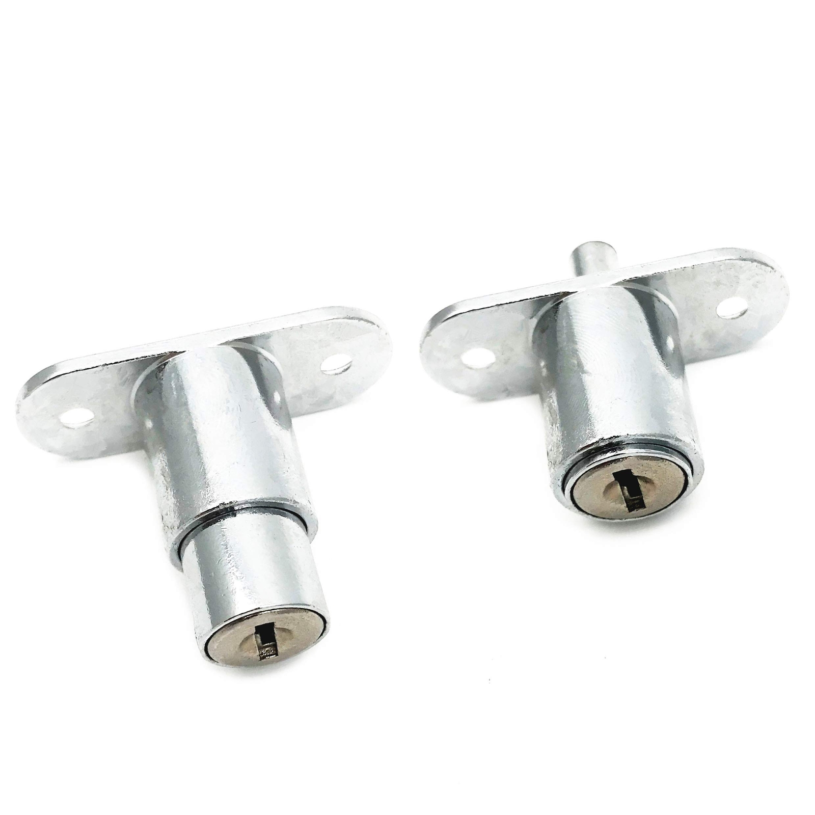 Push Plunger Lock 19mm Cylinder Zinc Alloy Chrome Finish 2pcs Keyed Different