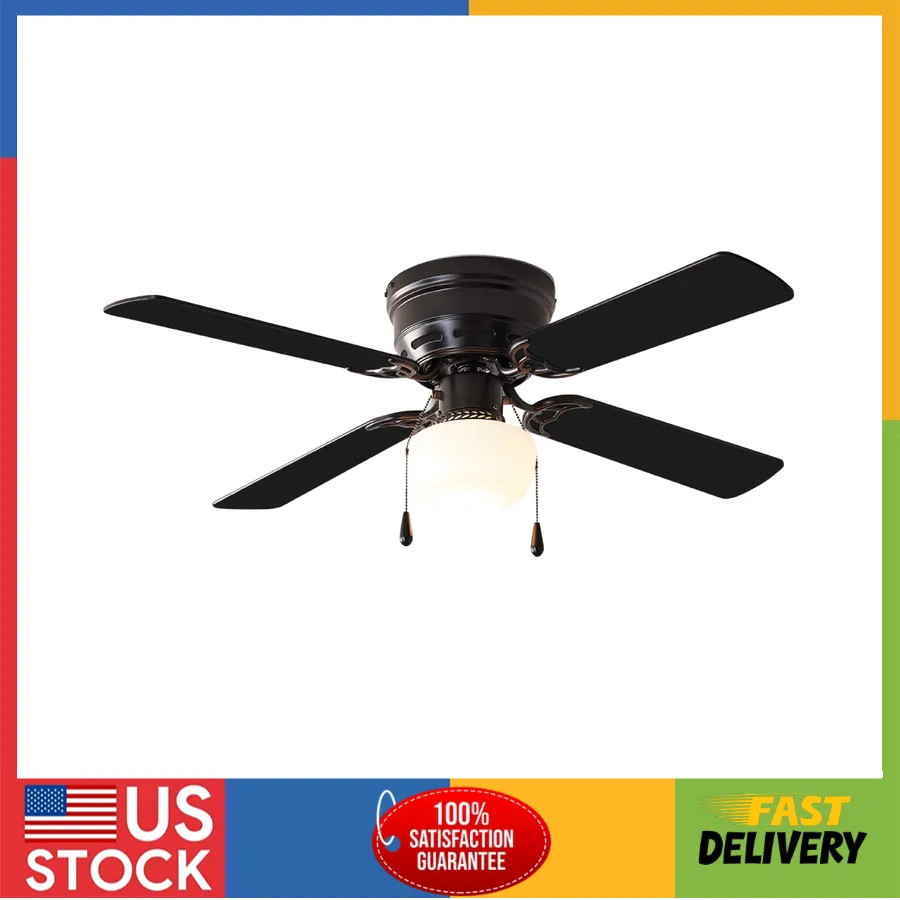 Mainstays 42 Inch Hugger Indoor Ceiling Fan with Light Kit Black 4 Blades