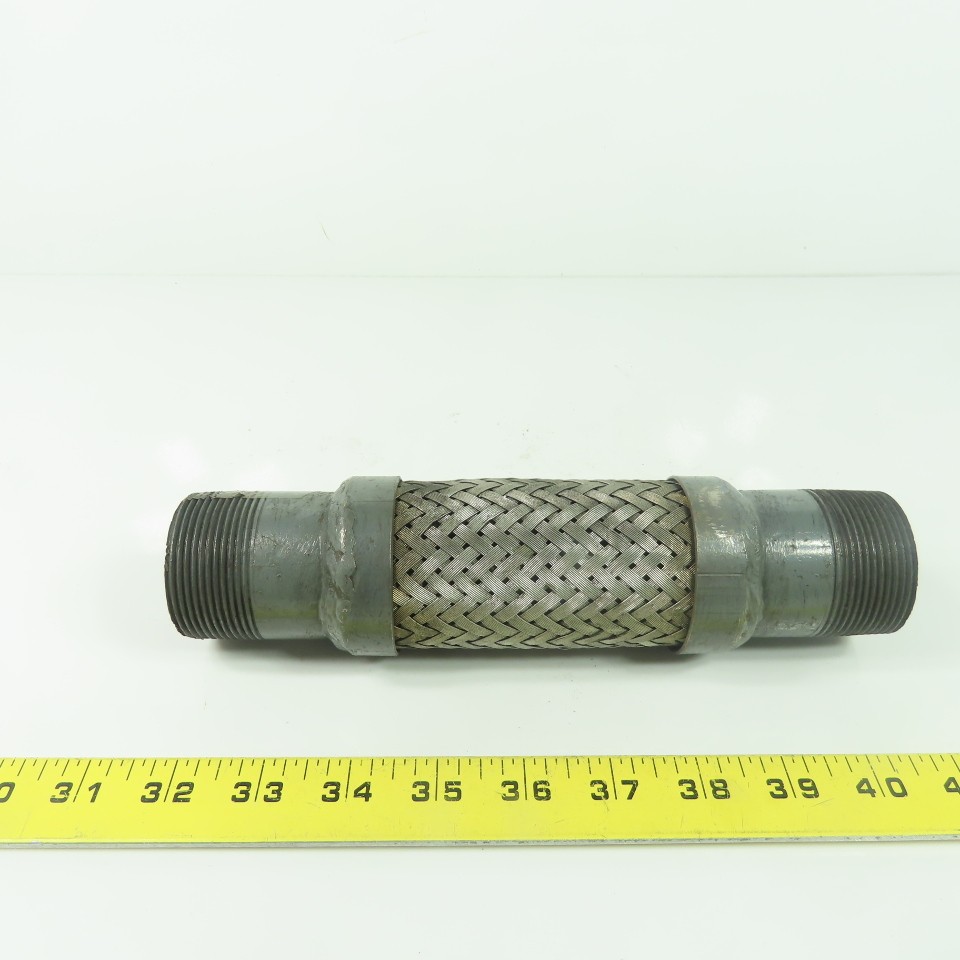 1-1/2" NPT Male Stainless Steel Braided Flexible Hose Expansion Joint 9" OAL