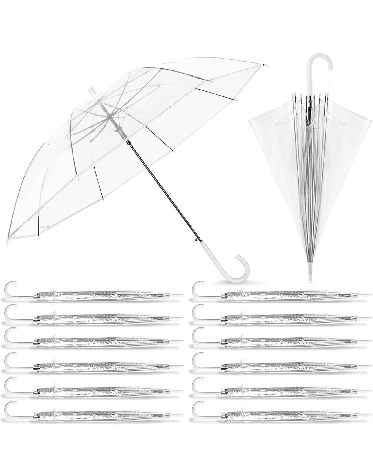 14 Pcs Wedding Umbrella Bulk,with J Hook Handle,Auto Open Stick Clear 45.6” Dome