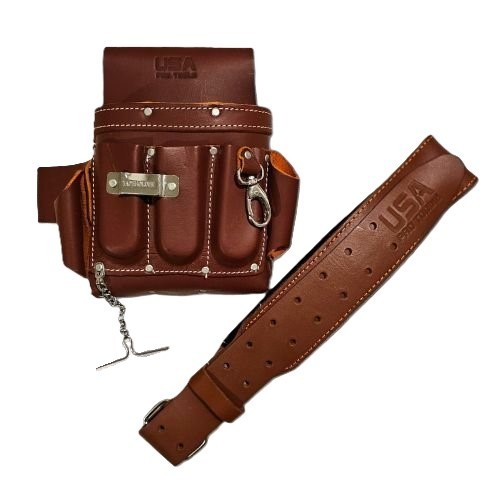 USA Pro Tools Leather Electrician Tool Pouch & Belt – Heavy‑Duty Carpenter Rig