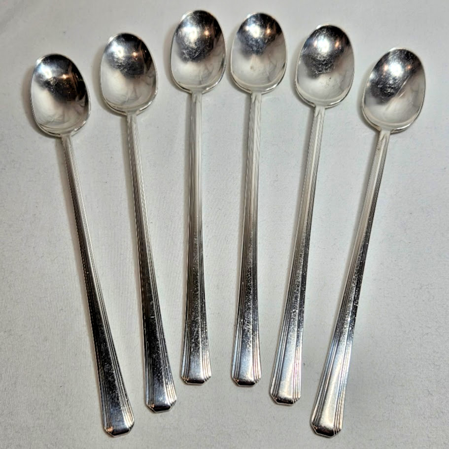 International Set of 5 Silverplate BROADWAY Iced Tea Spoons 7.75" Art Deco 1940