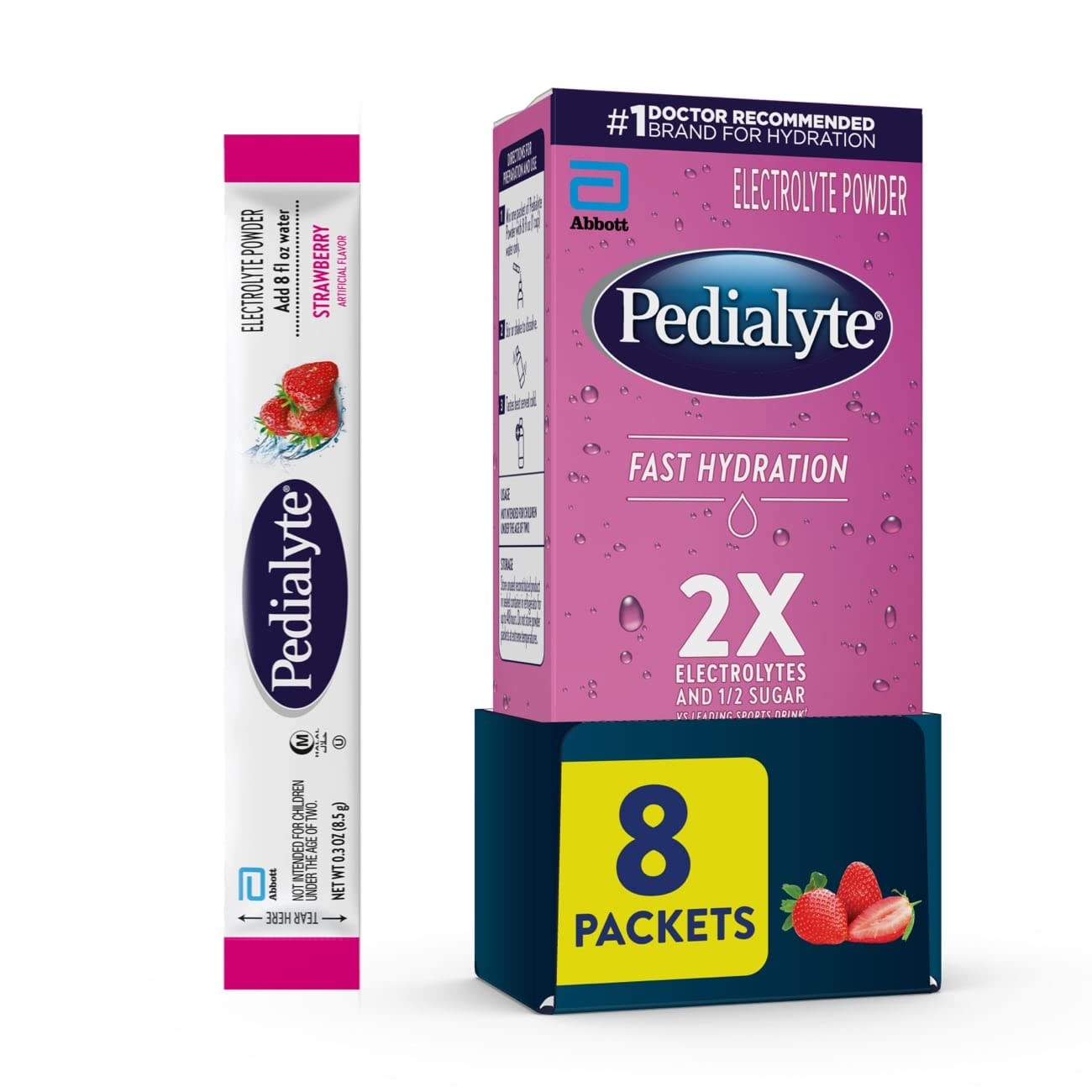 Pedialyte Fast Hydration Electrolyte Powder Packets, Strawberry