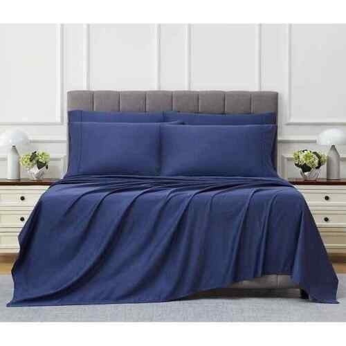 Highland Park 1000 Thread Count Pima Cotton 6-piece Sheet Set Navy Queen