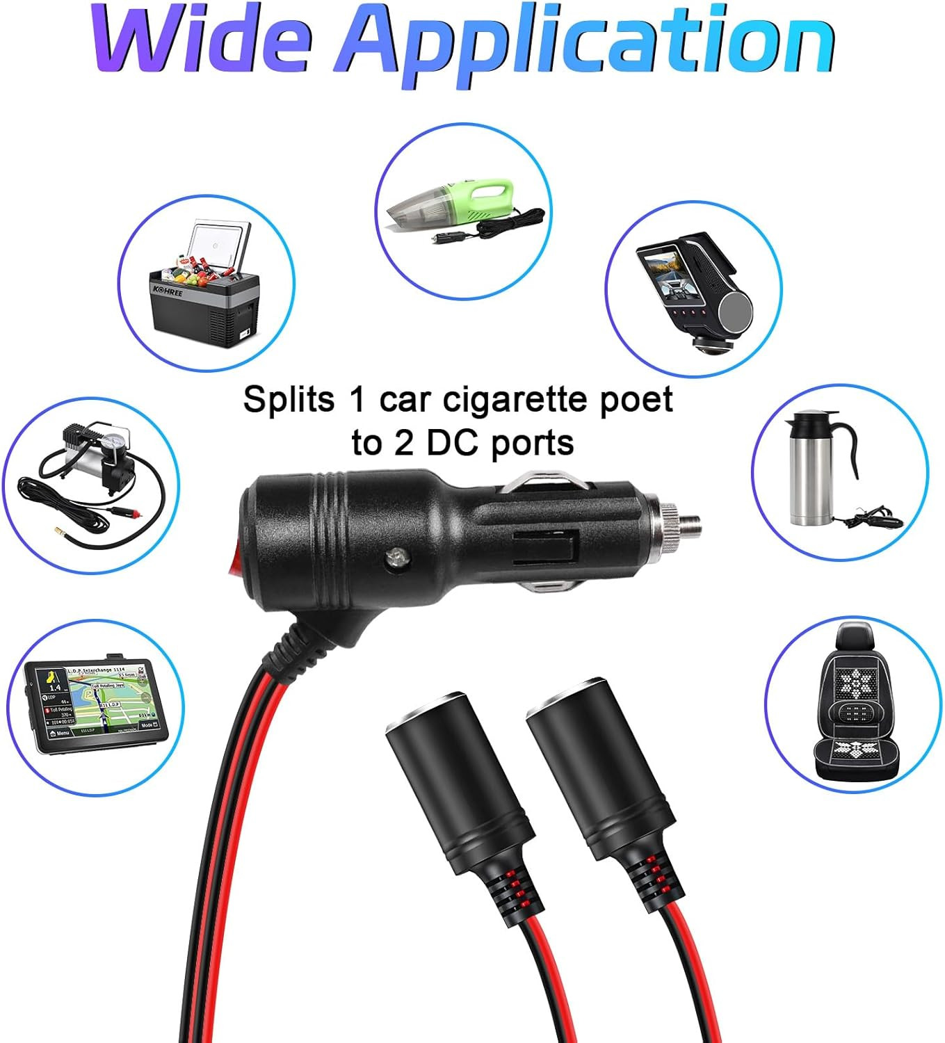 Herfair Car Cigarette Lighter Splitter,2-Socket 1 to 2