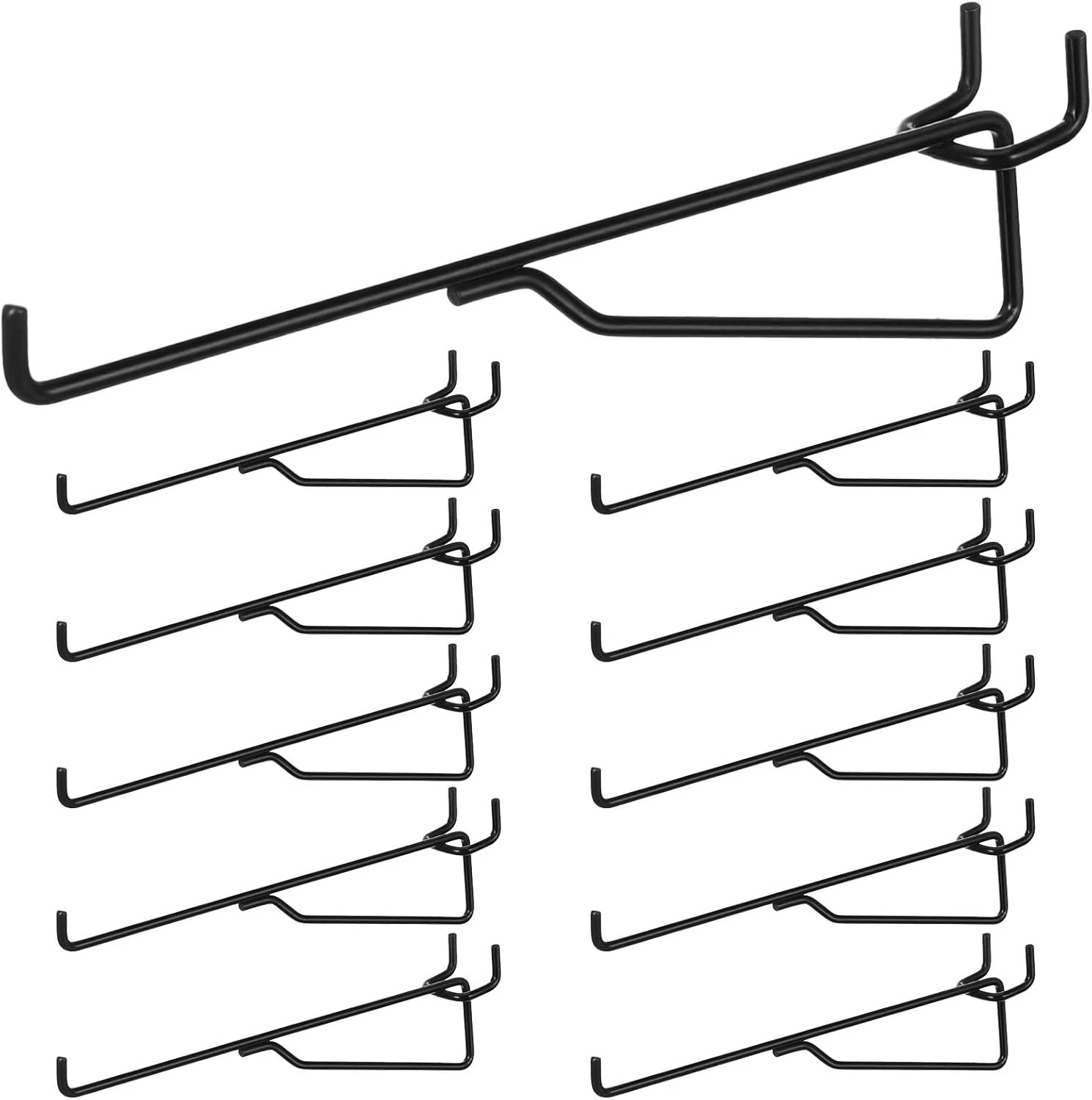 Pegboard Shelf Hooks Set,10-Pack 1/4 Black Metal Utility Hook Pegs 8"Pegboard Sh