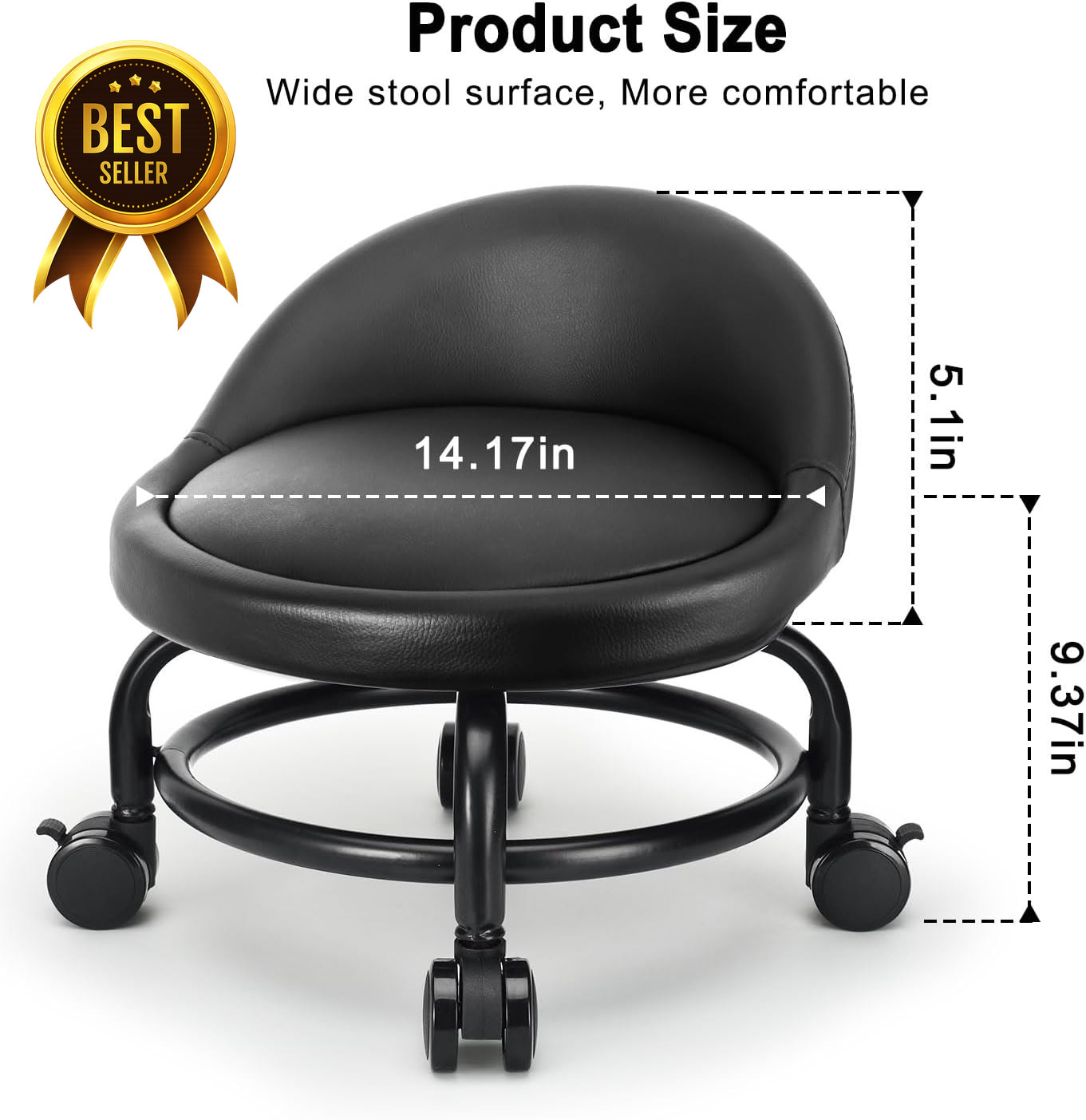 Rolling Stool with Backrest Low Height Roller Seat for Home Office Garage Shop