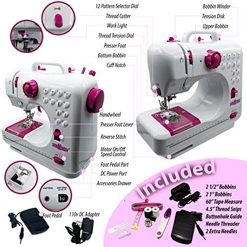 Mini Sewing Machine Portable AC Battery Powered 12 Stitch Patterns Dual Speed